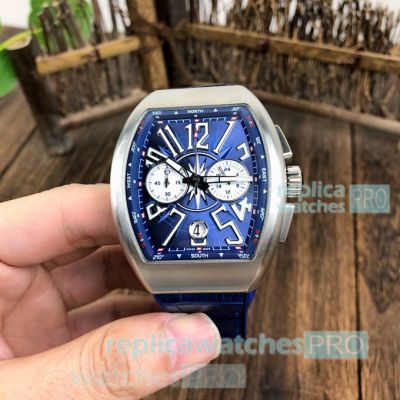 Copy Franck Muller Vanguard Yachting V45 Blue Dial Silver Bezel Watch